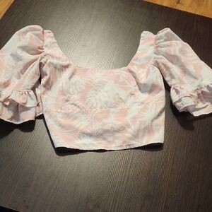 JEM Pink and White Floral Puff Sleeve Blouse